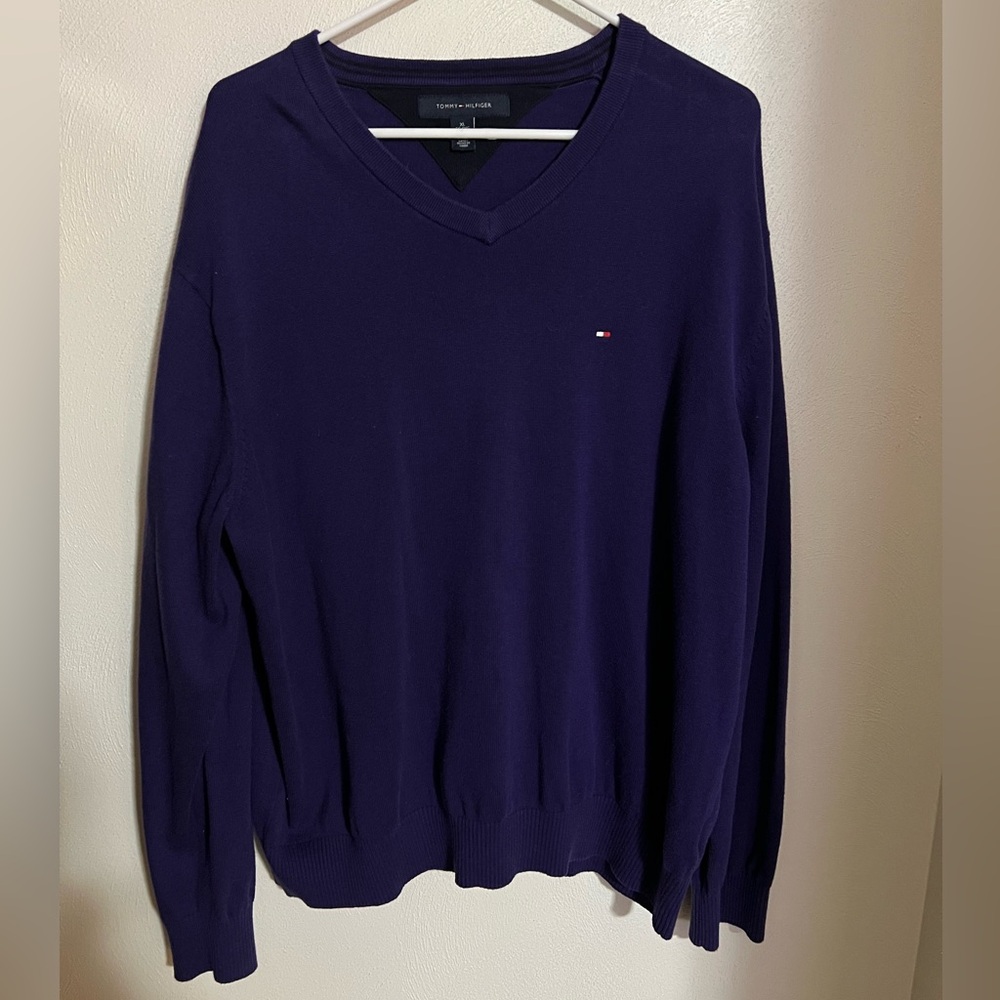 TOMMY HILFIGER Classic V Neck 100% Cotton Lightweight Sweater Purple Men's Sz XL